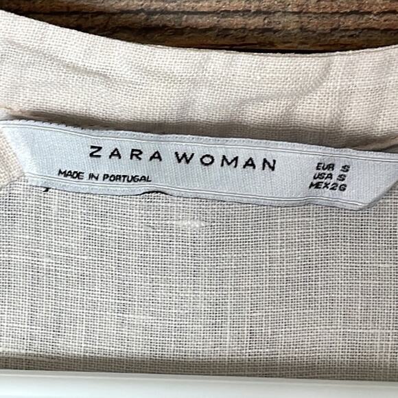 Zara Woman Linen Crop Sleeve V-Neck Dress Pale Pink Size Small - Picture 3 of 9